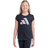 adidas Girls’ Short Sleeve Logo Graphic T-Shirt – Soft Cotton or Cotton Blend Jersey Tee, Ribbed Crewneck