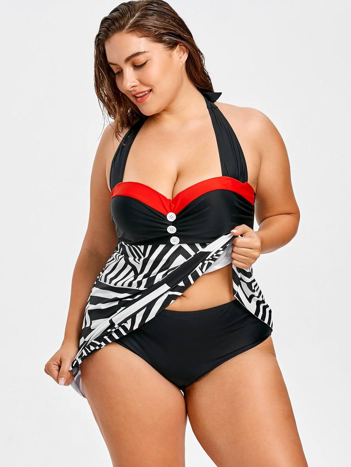 hannea plus size geometric empire waist tankini