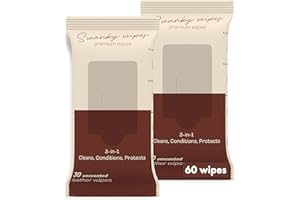 SWANKY WIPES Swanky Leather Wipes - Leather Cleaner and Conditioner for Purses, Shoes, Furniture Polish & Car Seats, Prevents Fading & Cracking, Restores Softness & Shine - Soft Wipes, 60 Count