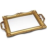 Tstarer Antique Decorative Gold Framed Square Mirror Tray, Jewelry & Cosmetics Organizer for Dresser, Square - 9.5" W x 14.5" L (Golden)