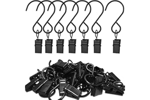 AMZSEVEN Stainless Steel S Hooks Curtain Clips, 50 Pack Hanging Party Lights Clips, Hangers Gutter Photo Camping Tents, Art Craft Display, Garden Courtyards Decoration, 3 Inch Long Black