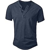 NITAGUT Mens Distressed Henley Shirts Retro Short Sleeve Cotton Tee Shirts Casual Button Down Washed T-Shirts