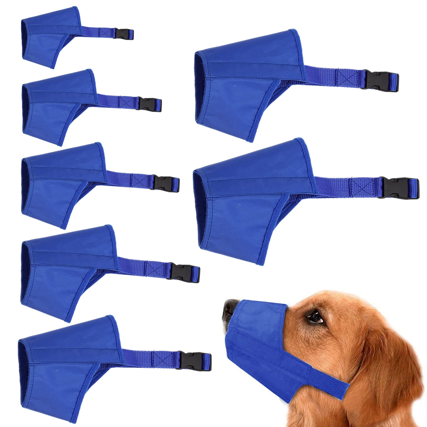 Cilkus Dog Muzzles Suit, 7 PCS Adjustable Breathable Safety Small Medium Large Extra Dog Muzzles for Anti-Biting Anti-Barking Anti-Chewing Safety Protection (Blue)