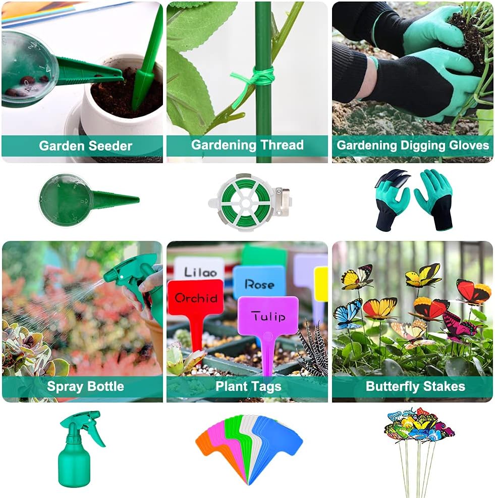 82 Pcs Garden Tools Set, Extra Succulent Tools Set, Heavy Duty Gardening Tools Aluminum with Soft Rubberized Non-Slip Handle Tools, Durable Storage Tote Bag, Gifts for Men (Green) : Garden & Outdoor