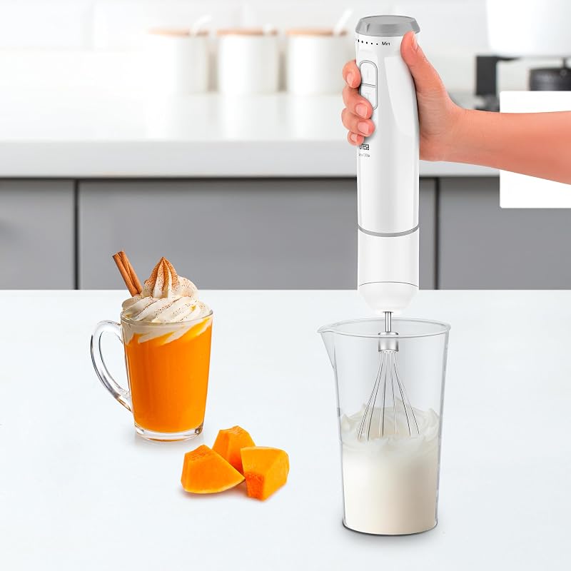 Batidora de Mano Venus Max 1200W con Función Turbo, 4 Cuchillas Inox, Velocidad Variable, Diseño Antisalpicaduras, Set 3 en 1 con Picadora, Batidor y Vaso Medidor