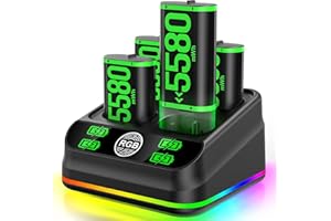 LVVIL Charger with 4 x 5580mWh Rechargeable Battery Pack for Xbox One X|S/Series X|S Controller, Rechargeable Batteries Charger Station for Xbox Controllers with RGB Lighting