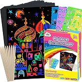 ZMLM 100Pcs Rainbow Scratch Paper Art Gifts, Arts and Crafts for Kids Toys | Rainbow Art Scratch for Girls Boys Christmas Birthday Gifts, Bulk Travel Games Activities Toys, Party Favors for Kids