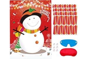 FOWECELT Pin The Nose On The Snowman Christmas Party Games for Kids Xmas Holiday New Year Game Favors Birthday Party Supplies - 80 Nose Stickers