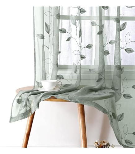 Simple White Feather Embroidery Sheer Voile Curtains Yarn Semi Basic Window Treatments Rod Pocket Voile Gauze Tulle Draperies For Living Kids Room Bedroom Balocny(1 Panel, W 50 X L 63 Inch