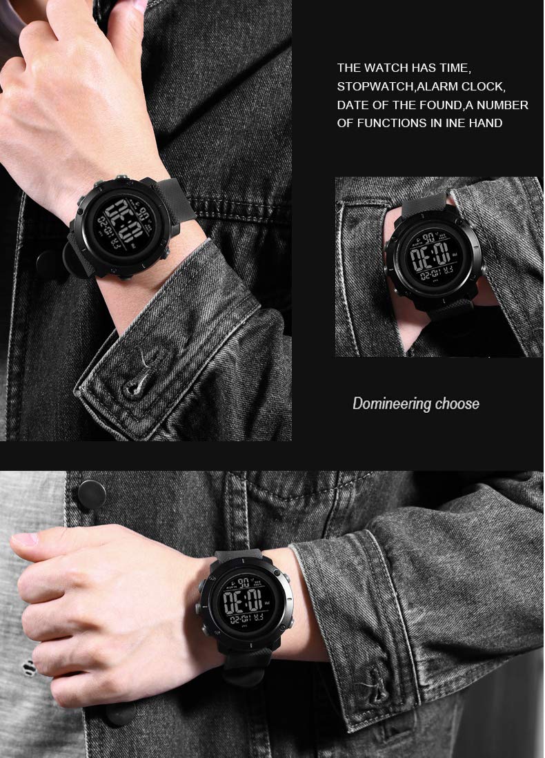 OLAZONE Big Boys Digital Watch Sports Teen Waterproof Military Back Light Watch for Teenagers Boys Ages 11-18 Black
