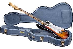 Crossrock Relief Series Electric Guitar Case for Telecaster & Stratocaster Style | Carved Smoke Blue Finish, Monochrome Blue 