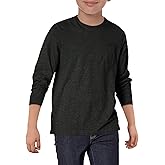 Haloumoning Boys Long Sleeve Shirts Kids Crewneck T Shirts Casual Tops Tees with Chest Pocket 5-14 Years