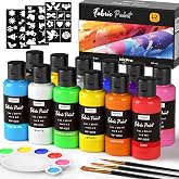 Nicpro 12 Colors Fabric Paint (1oz/30ml), Permanent Soft Fabric Paint Set with Brushes, Palette, Stencils, Non-Toxic Textile Paint for Fabric DIY Crafts, T-Shirts, Shoes, Jeans, Bags, Art Supplies