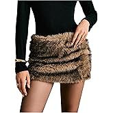SweatyRocks Women's Faux Fur Mini Skirt Y2k Fuzzy Low Waist Music Festival Skirts Going Out Outfits