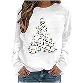 Christmas Shirts for Women Long Sleeve Casual Xmas Tree Graphci Cute Party Holiday Tees Fashion Fall Pullover Tops