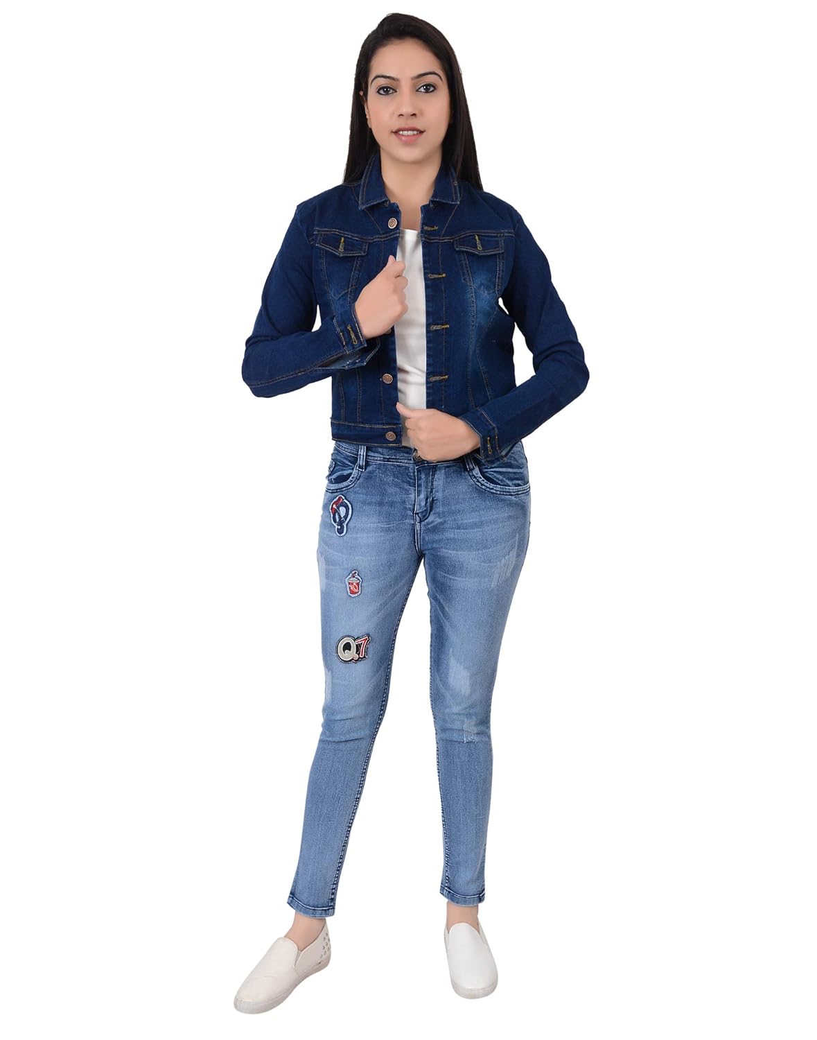 ajaero solid denim jacket for women