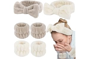 WHAVEL 6PCS Spa Headband and Wristbands Set, Face Wash Headband Wrist Bands for Washing Face Makeup Skincare Hair Band Skin C