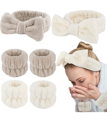 Lot De 3 Bandeaux De Toilette Avec Oreilles De Chat - Tissu Polaire Doux - Pour Spa, Sport, Soins De La Peau - Couleurs Café, Beige, Blanc