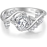 Fahonie Moissanite Engagement Ring for Women 1CT D Color VVS1 Clarity, 925 Sterling Silver Leaf Shaped Promise Rings Round Cut Anniversary Rings Jewelry Gifts for Her, Elegant Gift Packed