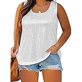 Imily Bela Womens Plus Size Sequin Tank Tops Summer Scoop Neck Sleeveless T-shirts Sexy Sparkle Shimmer Tunic Tops