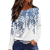 EKIYVO Long Sleeve Shirts for Women 2026 Spring Crew Neck Ladies Tops Loose Fit Print Tee