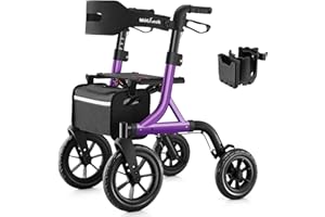 MAXWALK Walkers for Seniors, Rollator Walker with Seat, 12" Big Rubber Wheels All Terrain Rollator Walker with Backrest, Buil