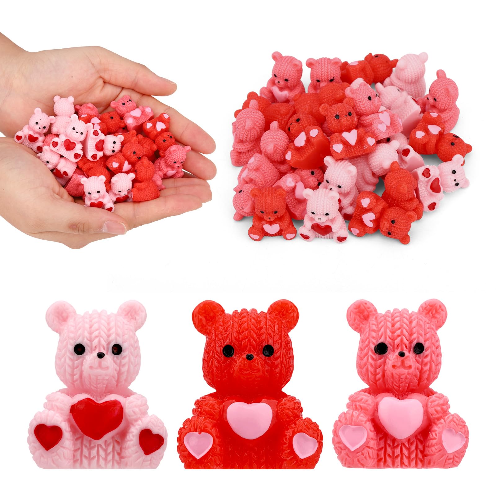 60pcs Valentine's Day Mini Resin Bears, 3 Colors Cute Small Resin Bears with Holding Heart Design for Valentine Party Favors DIY Crafts Wedding & Birthday Supplies