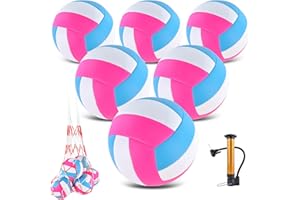 ELKCIP 6 Pack Volleyballs Official Size 5, Waterproof Soft Bulk Recreational Volley Balls with Pump and Net Bag for Indoor Outdoor Beach Pool Water Sand Game Training Match for Beginner Teenager