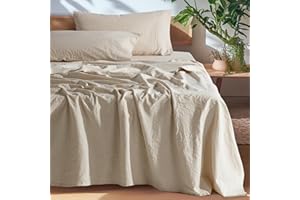 SONORO KATE 100% French Pure Linen Sheets, Breathable and Durable Linen King Size Sheets, Anti-Tear Linen Bed Sheets, Machine Washable, 16 Inch Deep Pocket - 4 Piece (Natural Linen, King)