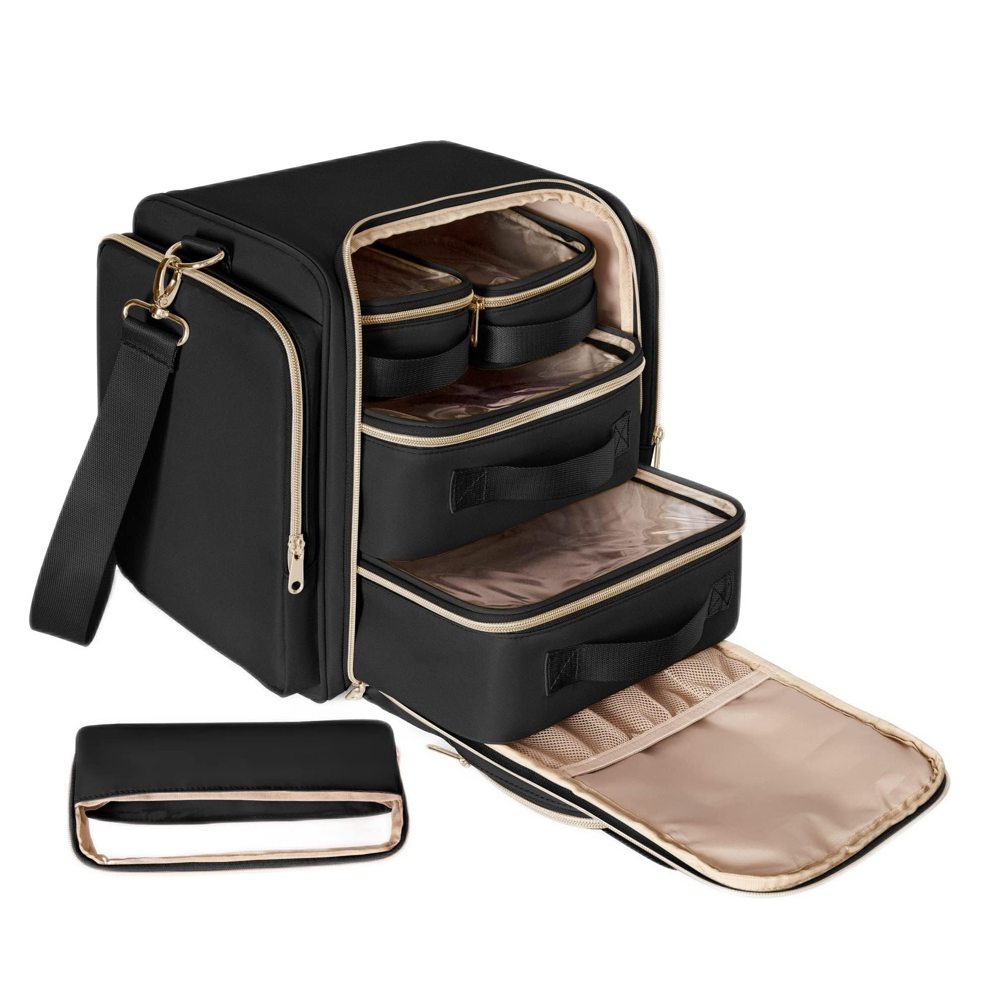 Prokva Makeup Bag Travel Bag with 5 Inner Cases, Large Cosmetic Case Organizer, Black