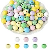240 Pieces Easter Wood Beads Painted Spring Wooden Beads 16mm Yellow Green Pink Blue Colorful Boho Beads DIY Craft Bead Bulk for Garland Jewelry Making Spring Home Holiday Decor