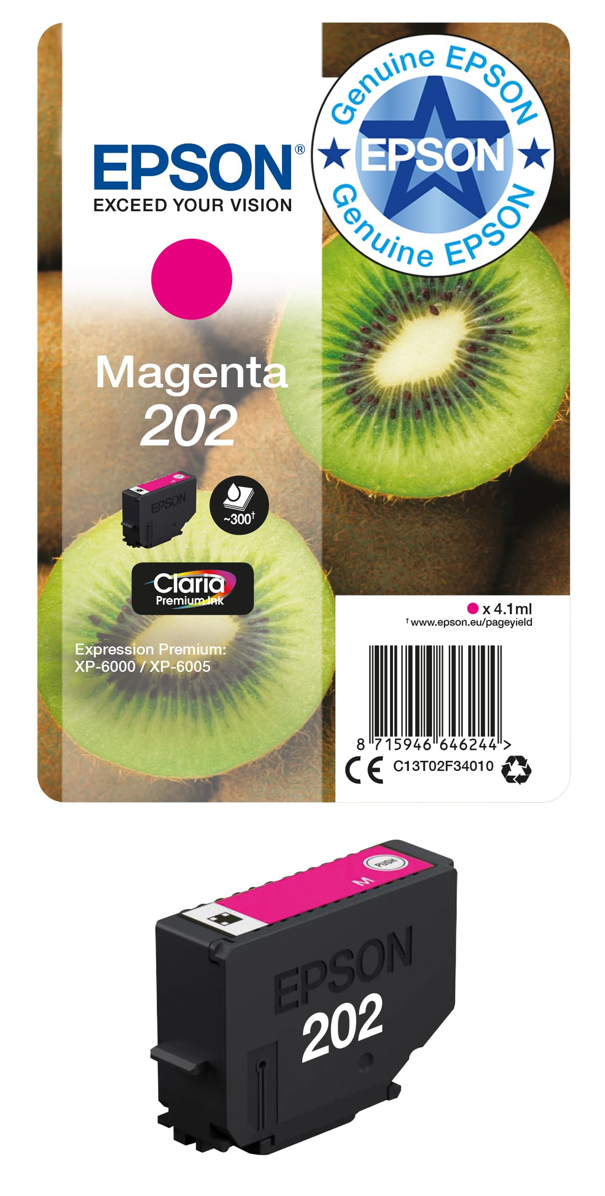 Epson 202 Magenta Kiwi Genuine, Claria Premium Ink Cartridge
