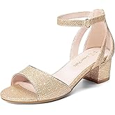 DREAM PAIRS Girls Sandals Chunky Pump Ankle Strap High Heels Dress Open Toe Flower Wedding Party for Little Big Kid