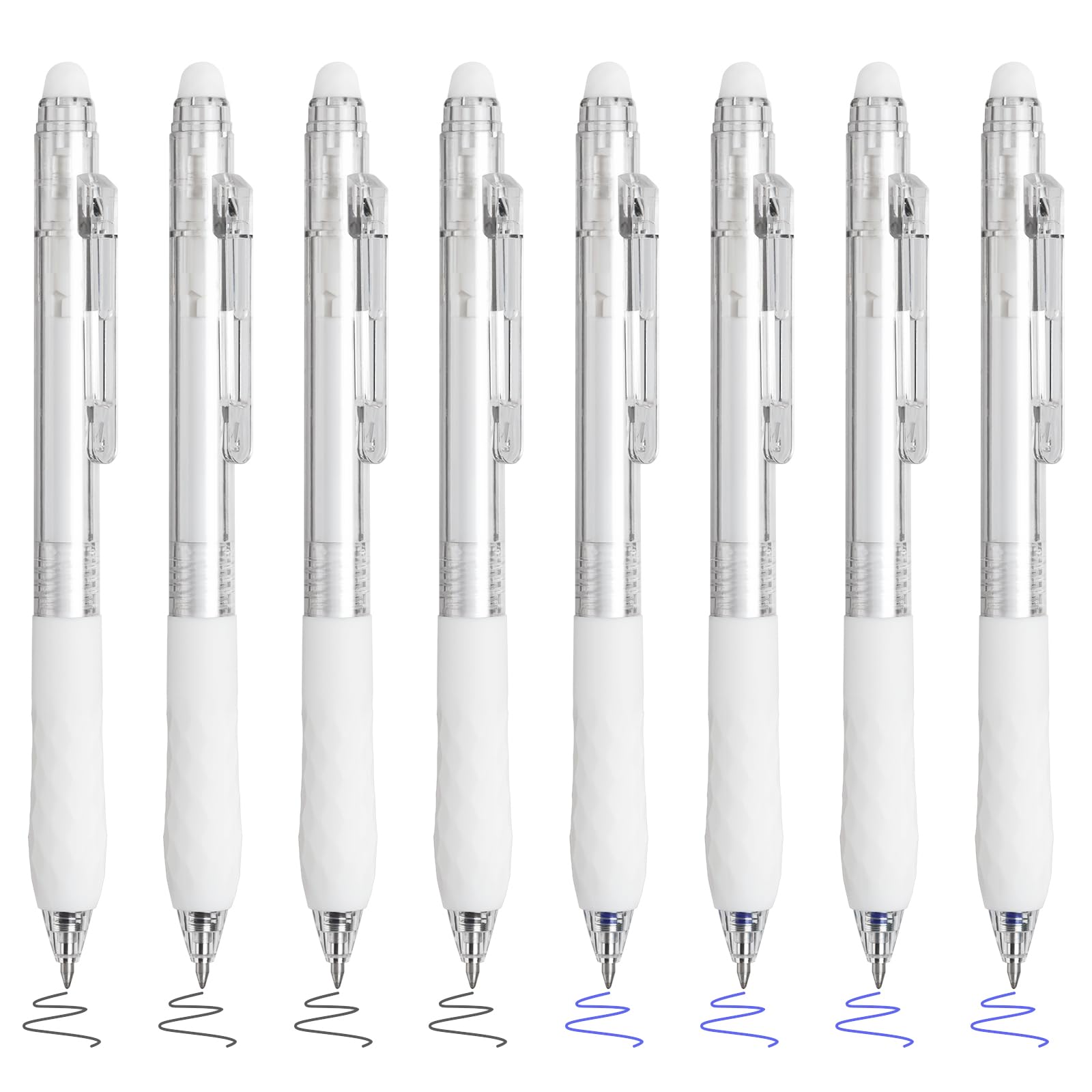 BAYTORY 8Pcs Fine Point Erasable Gel Pens, 0.5mm Retractable Black and Blue Ink Pen, Smooth Writhing Comfortable to Use for Taking Marking Planner Crossword Puzzles (White)
