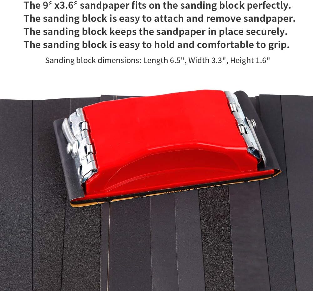 Sandpaper Assortment Girt 120 to 3000 Sand Paper with Sanding Block Sander, Wet Dry Variety Pack Abrasive Sandpapers for Wood Automotive Car Furniture Metal Polishing Finishing, 9х3.6” - - 