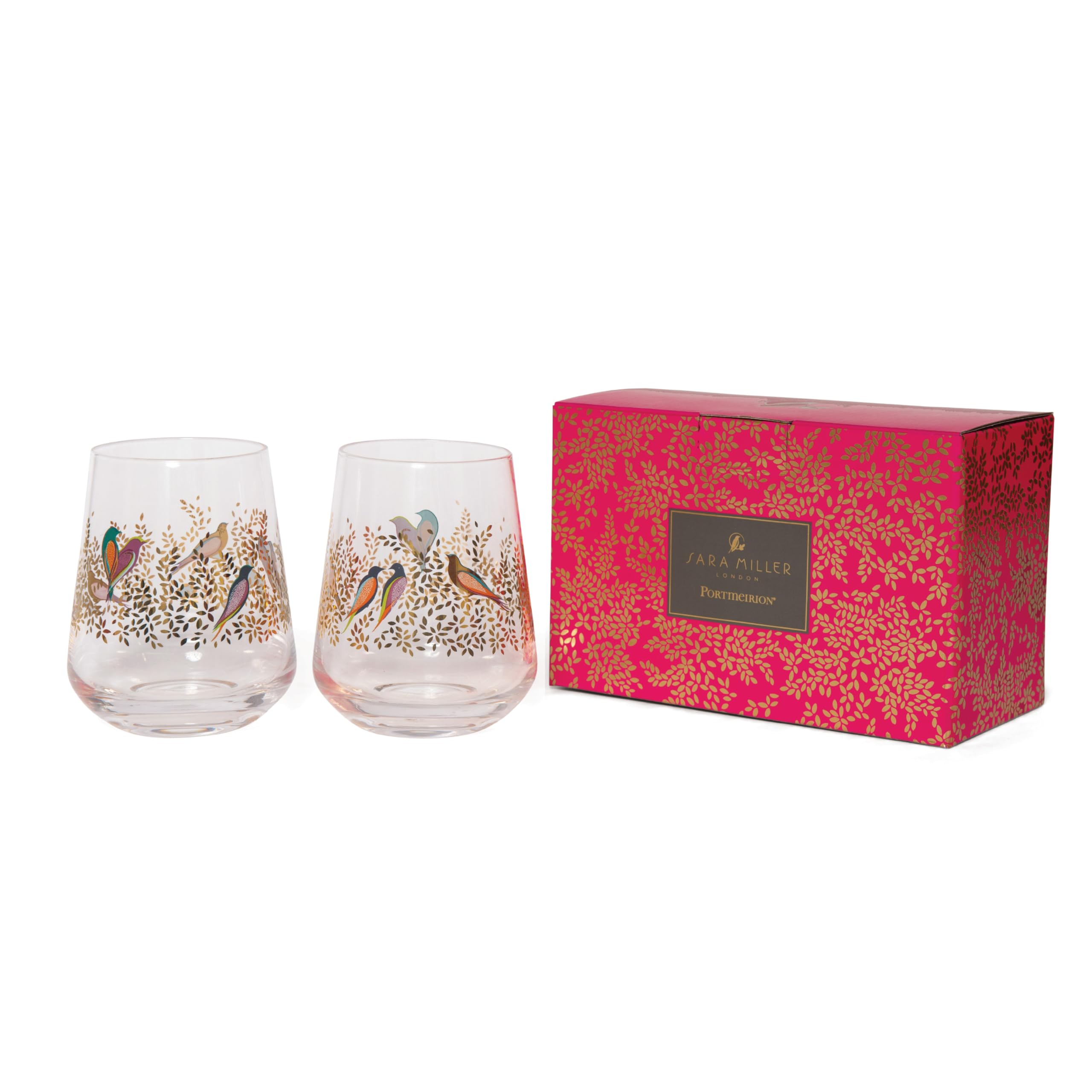 Portmeirion x Sara Miller London Set of 2 Glass Tumblers - Transparent and Durable Glass, Chelsea Collection, Suitable for Dinner Parties & Celebrations, 0.4L
