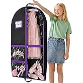 Dance Garment Bags for Dancers, 40" Garment Bags for Hanging Clothes with 3 Clear Zipper Pockets, Cheer Uniform Garment Bag for Suits, Travel & Sports Jersey, Cheer Uniform (Purple, 1Pack 40")