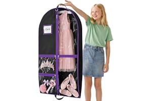 HOPACK Dance Garment Bags for Dancers, 40" Garment Bags for Hanging Clothes with 3 Clear Zipper Pockets, Cheer Uniform Garment Bag for Suits, Travel & Sports Jersey, Cheer Uniform (Purple, 1Pack 40")