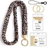 HONSIO Scrunchie Teacher Lanyards for ID Badges Neck Lanyard for Keys Retractable Stretchy Straps with Card Holder for Women