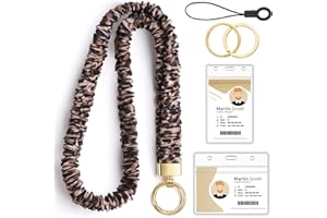 HONSIO Scrunchie Teacher Lanyards for ID Badges Neck Lanyard for Keys Retractable Stretchy Straps with Card Holder for Women