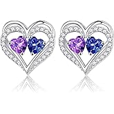 Iefil Heart Earrings for Women - 925 Sterling Silver Birthstone Earrings, Anniversary Birthday Gifts for Women Wife Girlfriend Mom