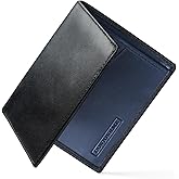 Downholme Men's Bifold Slim Silhouette Leather Wallet (Black)