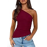 PRETTYGARDEN Womens 2026 Summer Y2K Tops Sleeveless One Shoulder Slim Fit Shirts Ruched Knit Asymmetrical Top Blouse