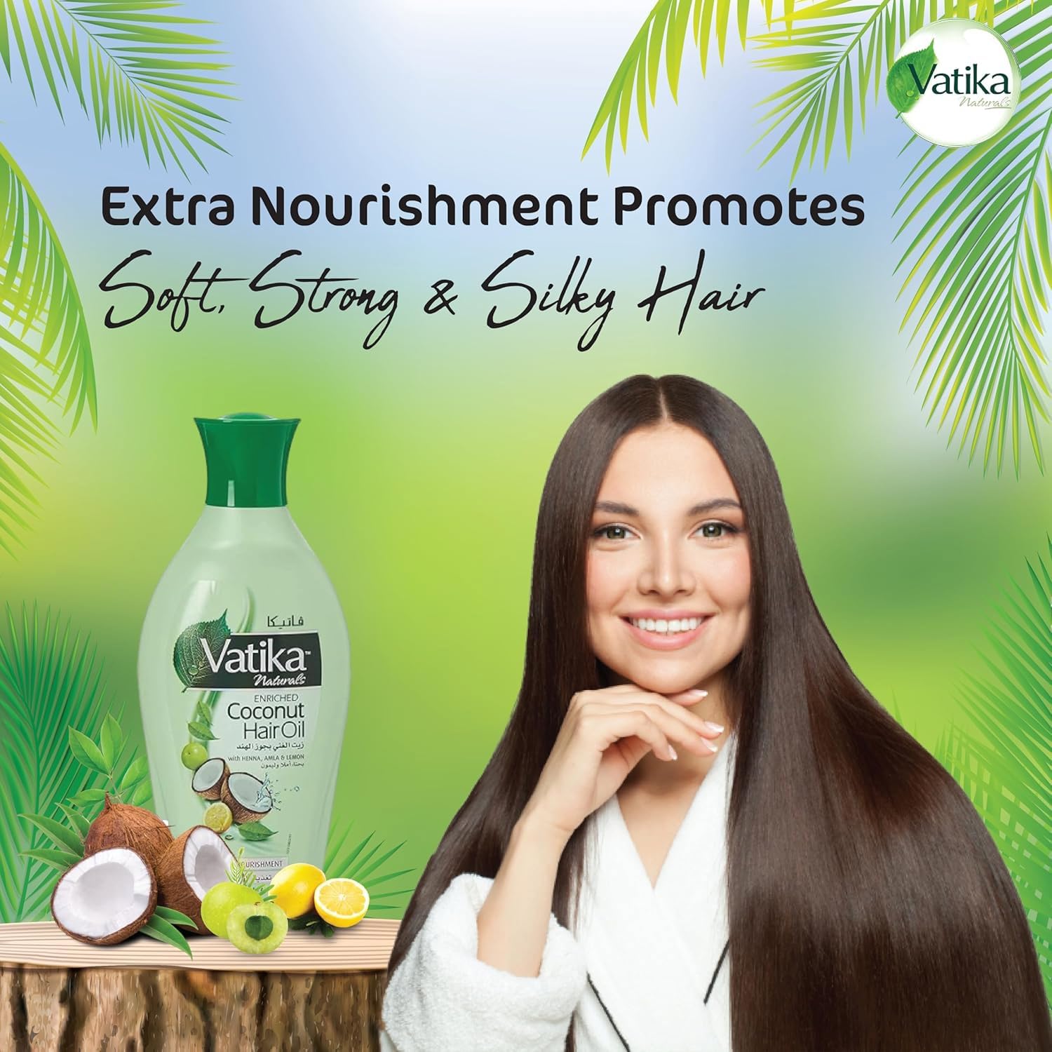Dabur Vatika Naturals Coconut Hair Oil with Henna, Amla, Lemon & 5 Herbs - Nourish & Strengthen Hair & Scalp for Healthy & Radiant Hair for Kids, Women & Adults - 10.14 Fl Oz (Pack of 1)