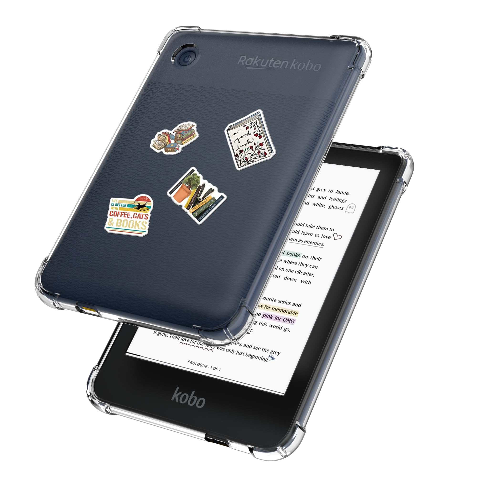Clear Case for 6 inch Kobo Clara Colour/Clara BW/Kobo Clara 2E eReader/ 2in 1 Case with 50 Stickers,Lightweight and Scratch-Proof Silicone Back Cover