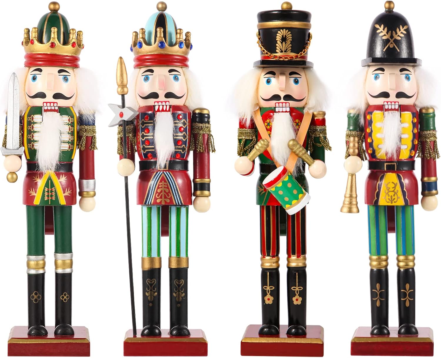 Nutcrackers - SurpriseSeptember 4PCS Christmas Nutcrackers Ornaments Set, Traditional Painted Wooden Nutcracker Soldiers Doll, 12 inch Nutcracker Figures Holiday Party Tabletop Christmas Decorations