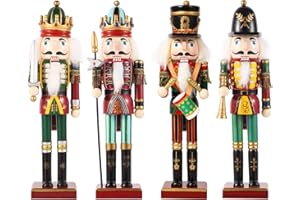 SurpriseSeptember 4PCS Christmas Nutcrackers Ornaments Set, Traditional Painted Wooden Nutcracker Soldiers Doll, 12 inch Nutcracker Figures Holiday Party Tabletop Christmas Decorations