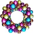 Queens of Christmas Multi-Colored Battery Powered 16" Mardi Gras Ball Wreath with Warm White LED, Purple, Lime Green, Orange,