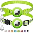 2 Pack Airtag Cat Collar Breakaway with Bell,Reflective Kitten Collar with Apple Airtag Cat Collar Holder,Adjustable 7-12In,Safety Buckle for Girl Boy Cats,Pet Supplies,Accessories,Gifts (Green)
