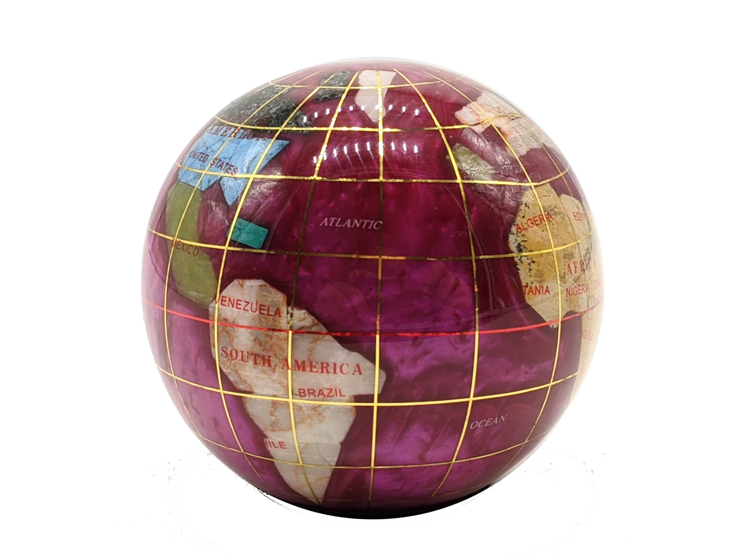 Unique Art 3-Inch Pink Pearl Swirl Ocean Gemstone World Globe Paper Weight